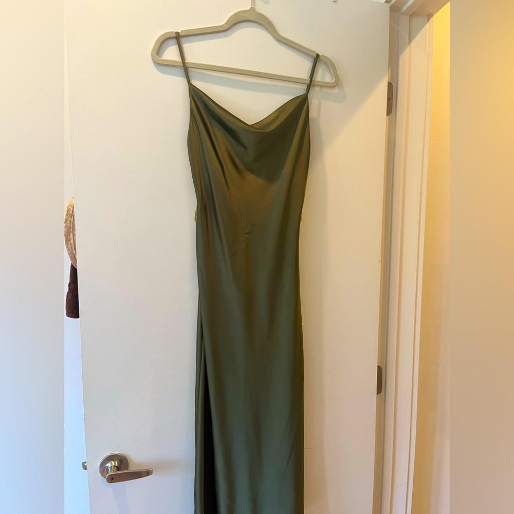 Whtye Valentyne olive green stain slip dress